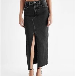 Express Denim Maxi Skirt with Front Slit